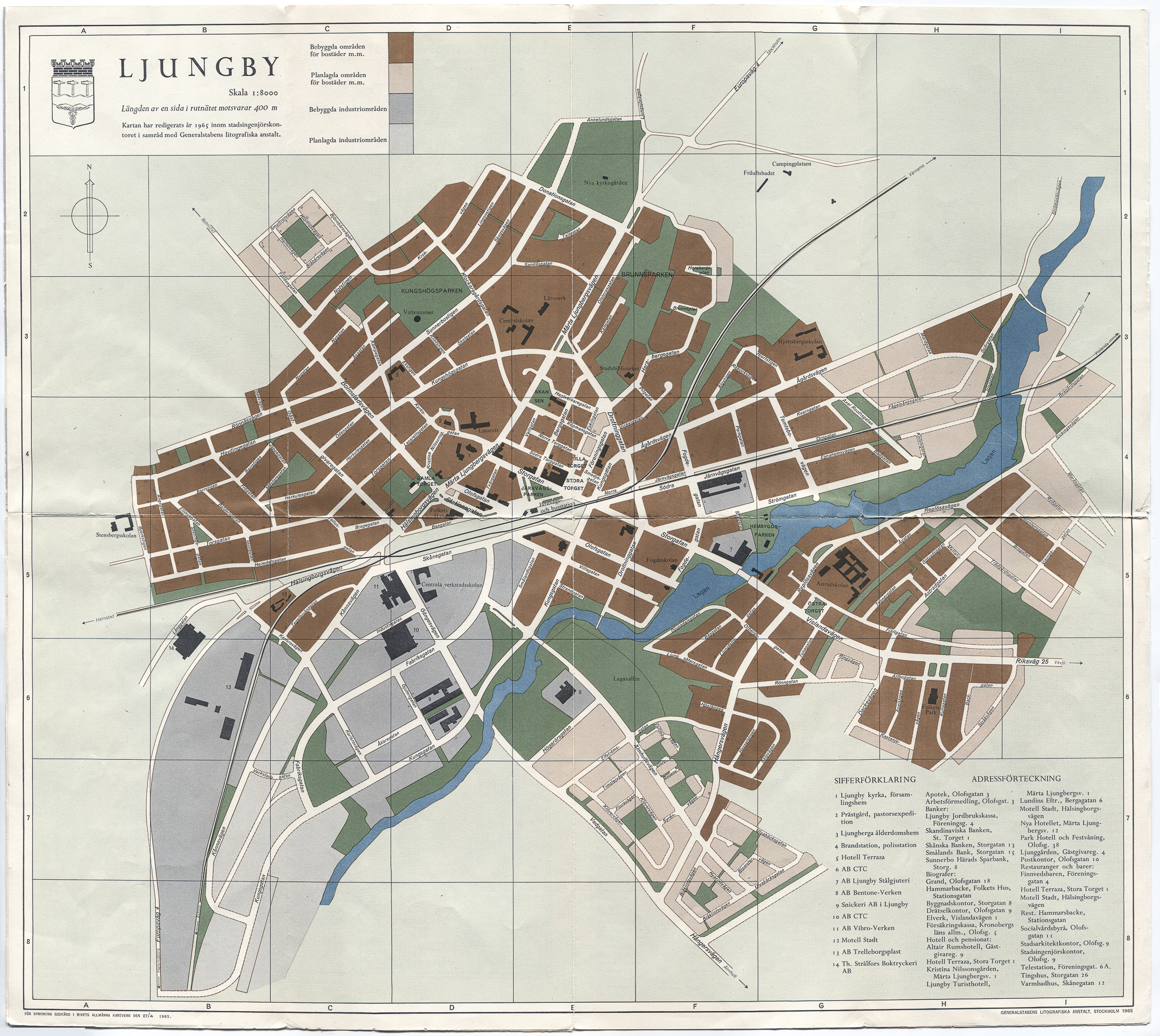 Map of Ljungby, Sweden from 1965